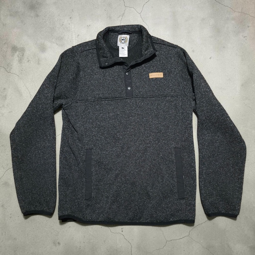 Cinch Fleece Pullover Dark Gray 1/4 Snap Front Sweater Mens Size Small